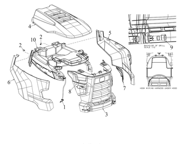 Hood Diagram and Parts List for XT1-GT50KH (14BQA3CQ010)(2021) Cub Cadet Lawn Tractor